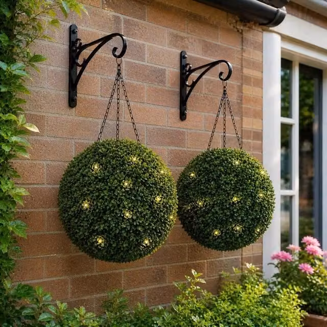 NESTLUNE Set of 2 Artificial Rose Ball Topiary Plants, Green and Multicolour, H 100 cm x W 15 cm