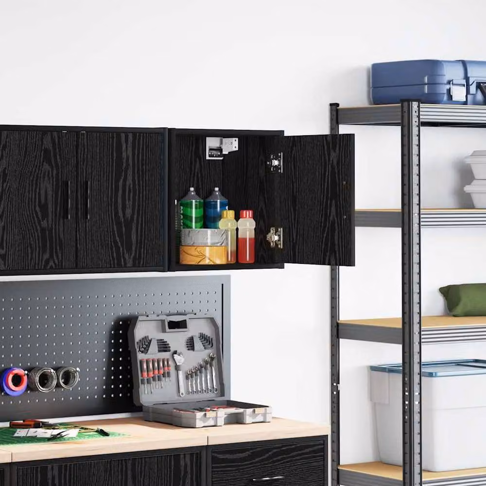 Berkfield Home Black Matt Wall Mounted Garage and Workshop Cabinet with Hinged Doors and Internal Shelves – 2