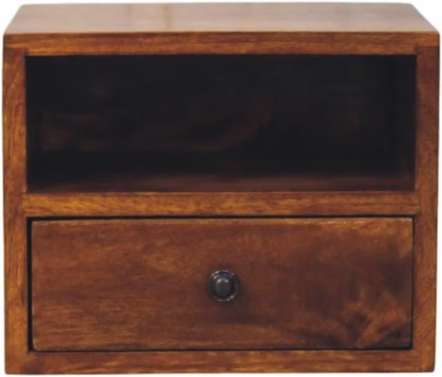 Artisan Furniture Modern Mango Wood Wall Mounted Nightstand in Brown and Black