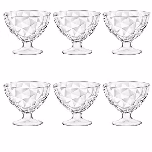 Bormioli Rocco Diamond Geometric Glass Ice Cream Sundae Dessert Bowls, Transparent, Pack of 6, 360ml