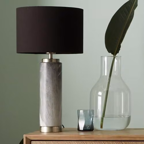 Pacific Lifestyle Grey Marble Effect Ceramic Table Lamp with Gold Detail, H: 55 cm, W: 30 cm, D: 30 cm – 1