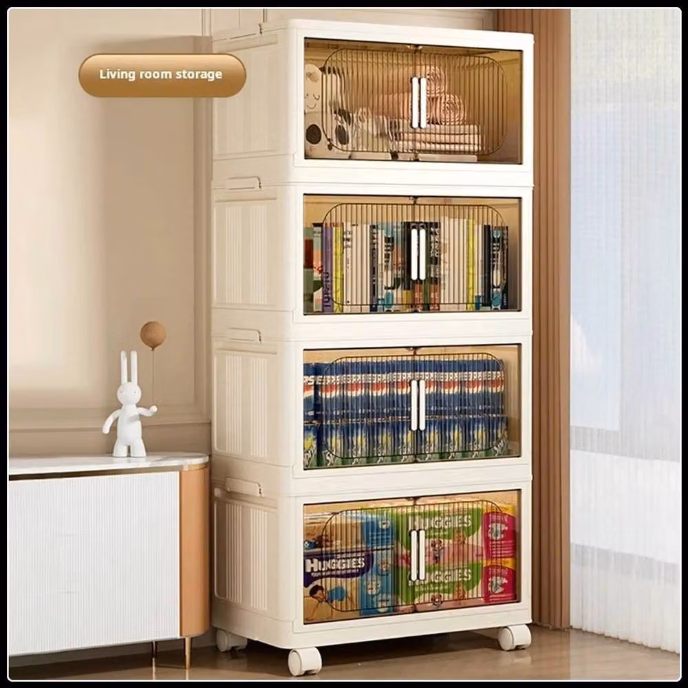 FLAVORA 4-Tier Foldable Rolling Stackable Storage Box, White, W: 40 cm, D: 40 cm, H: 27 cm – 2