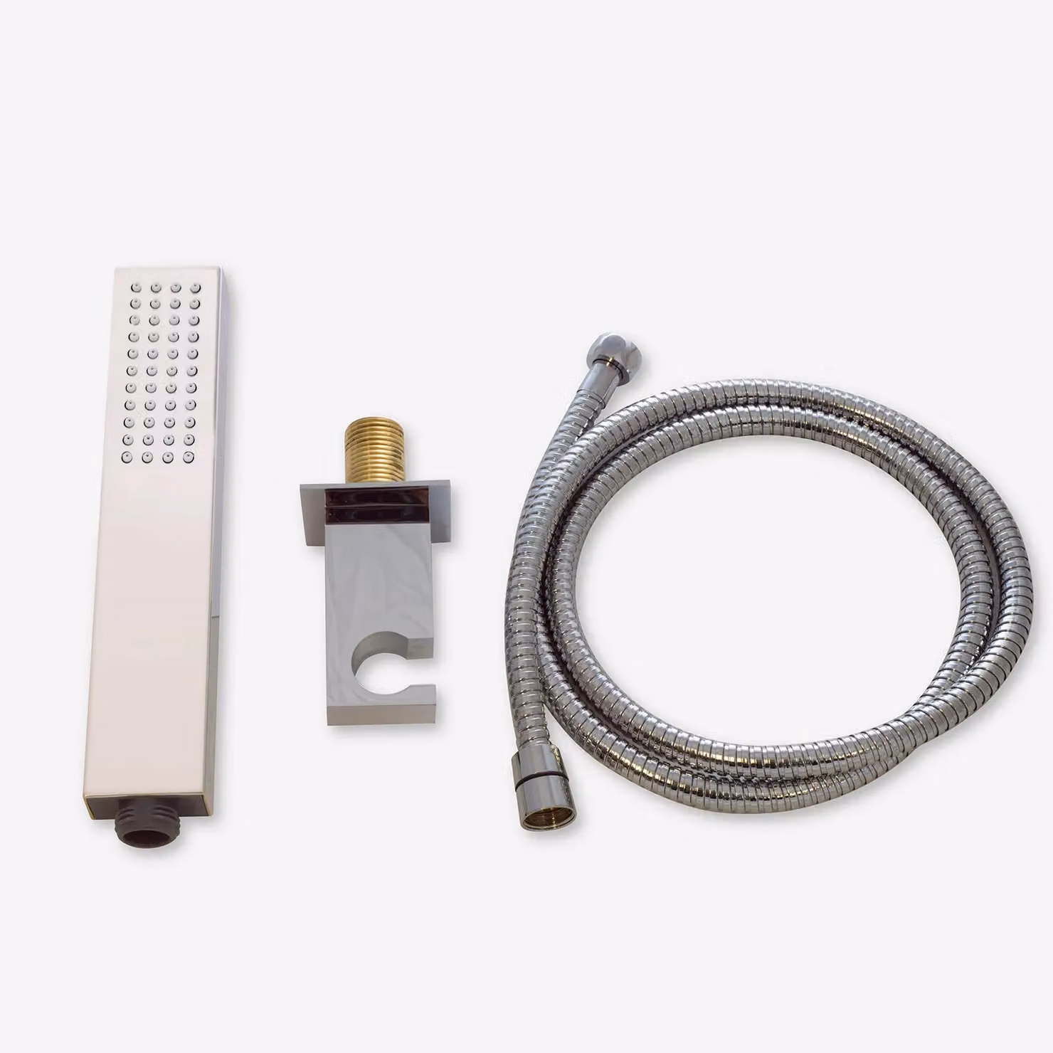 Nes Home Chrome Rectangular Shower Handset Kit with 1.5m Hose and Adjustable Bracket in Metallic Silver – 3