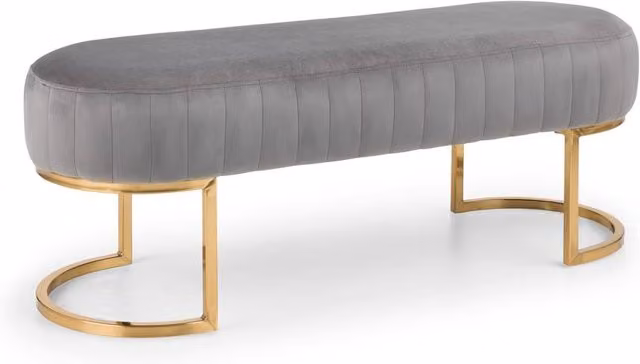 Cheshire Premium Hatherton Straight Bench in Grey Velvet with Gold Accents – 1