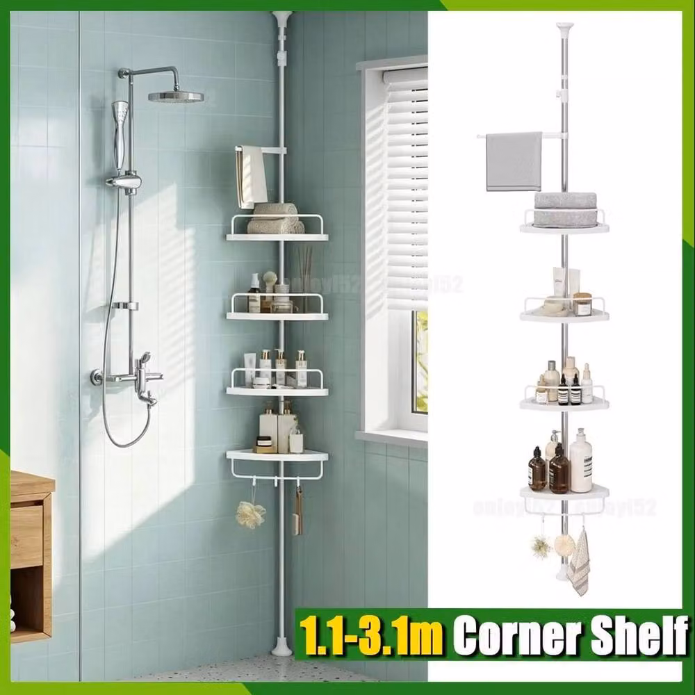 Kelvenix 4 Tier Telescopic Pole Bathroom Corner Shelf Rack, White – 2