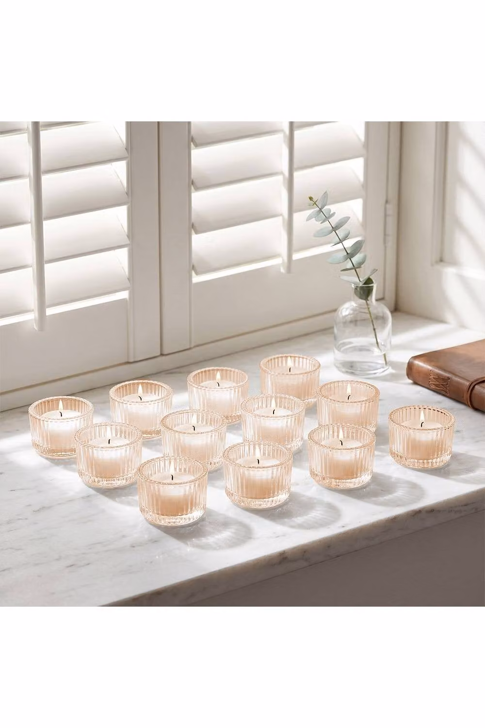 Living and Home 12 Pack Striped Amber Glass Tealight Candle Holders – 3