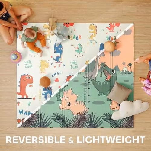 AIYAPLAY Reversible Foldable Baby Play Mat with Dinosaur Theme, Multicolour, W/D/H: 196 x 176 x 1.5 cm – 2