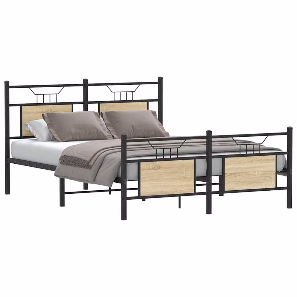 Berkfield Home Super King Bed Frame with Headboard in Wax Brown Wood and Metal – 1