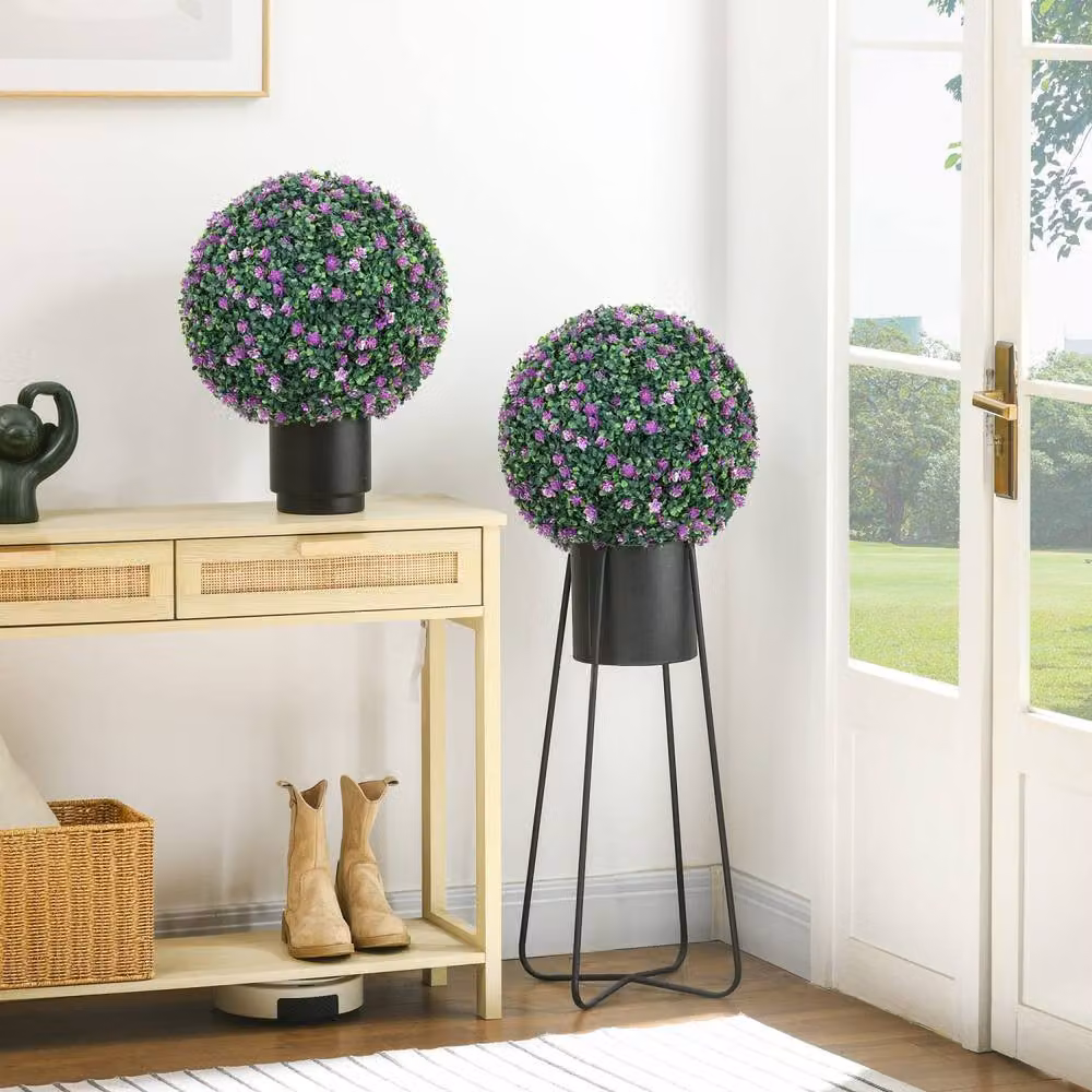 Wyld Haus Safiri Set of 2 Purple Artificial Round Boxwood Ball Plants, Potted Tabletop Decor, H 40 cm x W 40 cm x D 40 cm – 3
