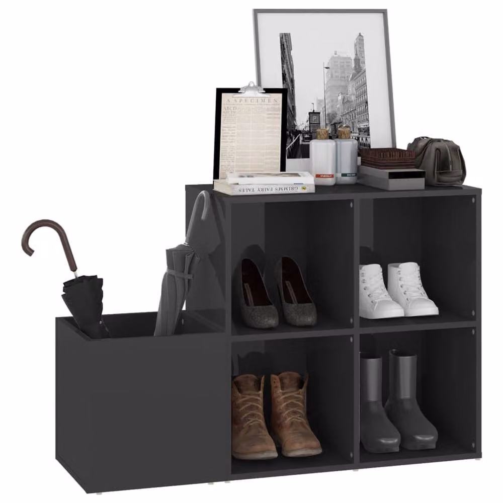 Berkfield Home Hall Shoe Cabinet in High Gloss Grey, W: 105 cm, D: 35.5 cm, H: 70 cm – 3