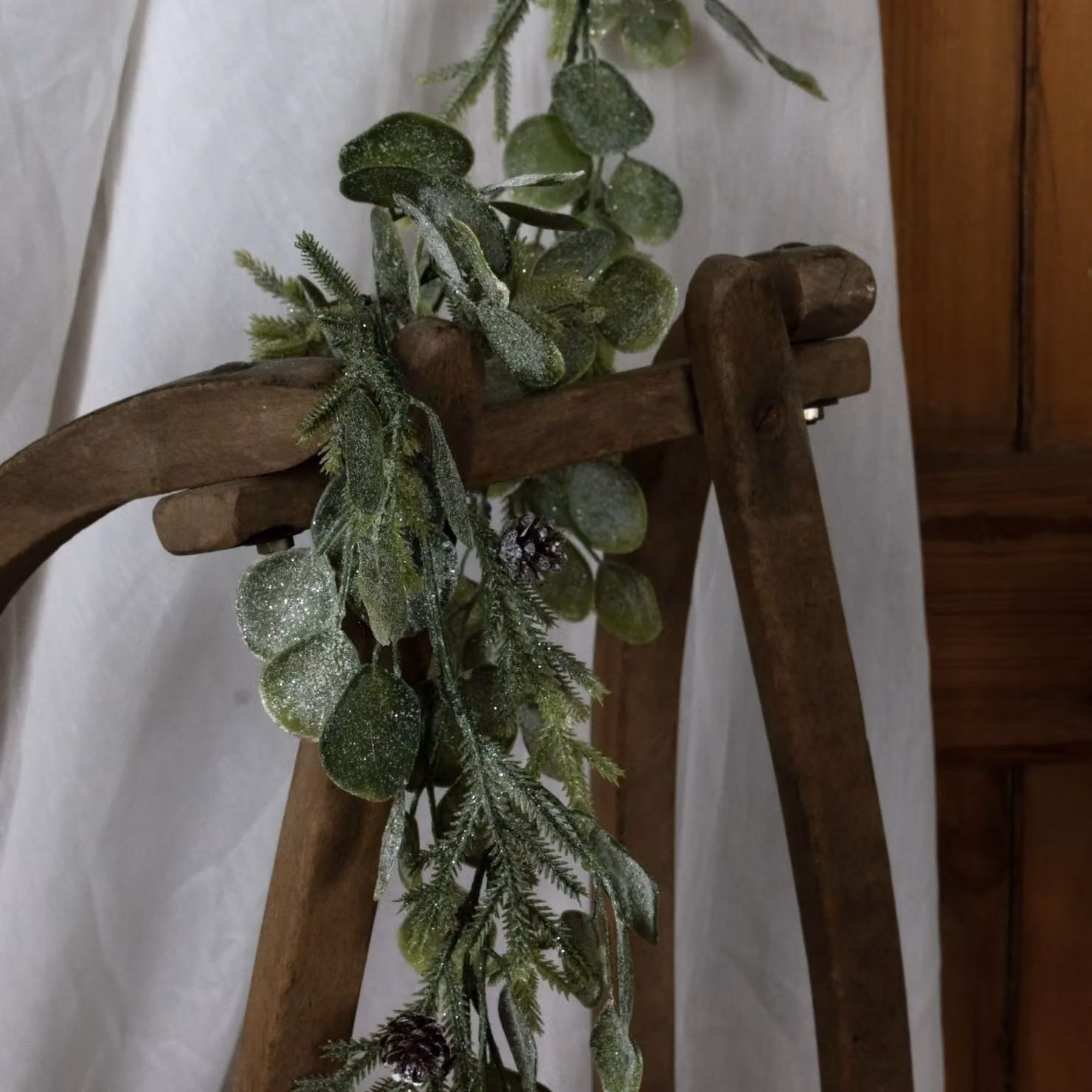 Love Lace White and Green Frosted Pine and Eucalyptus Artificial Floral Garland – 3