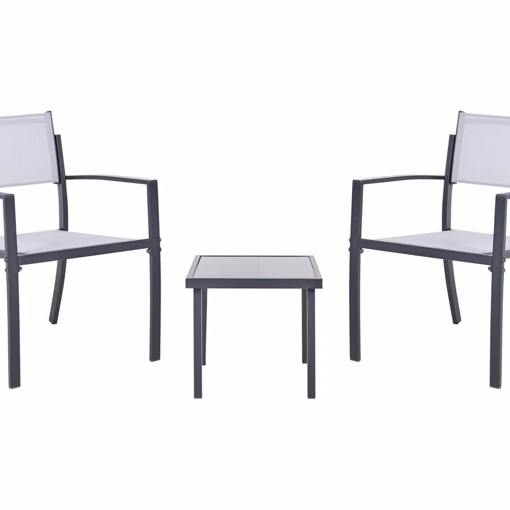 Wyld and Coco Grey Steel 2-Seater Bistro Set with Tempered Glass Coffee Table – 2