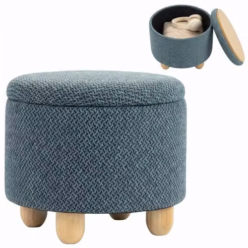 HOMCOM Cube Storage Ottoman Footstool in Blue, W/D/H: 38.5 x 38.5 x 33.5 cm