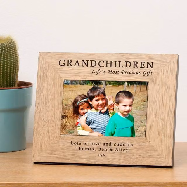 Uniqueful Personalised Grandchildren Lifes Most Precious Gift Wood Photo Frame, Brown, W/H: 15 x 10 cm