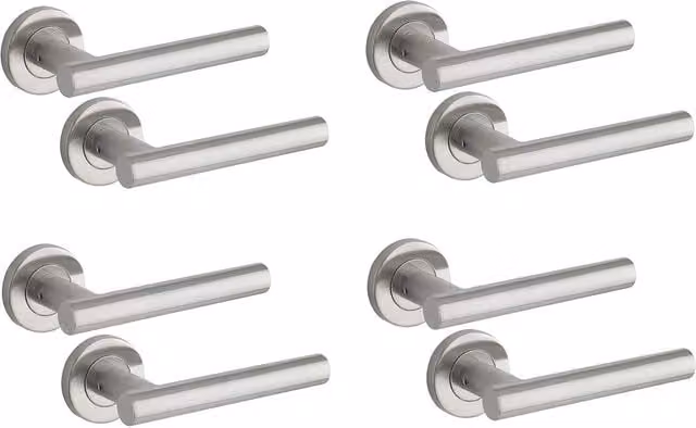 Golden Grace Brushed Steel Silver T-Bar Door Handles with Round Rose, 4 Pairs