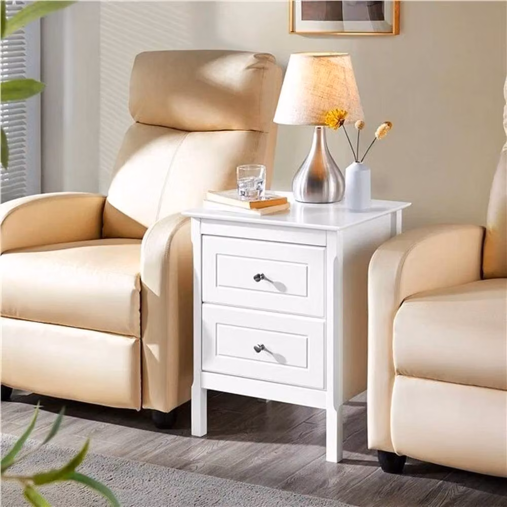 EONLION White Lacquered Pine Bedside Nightstand Table – 4