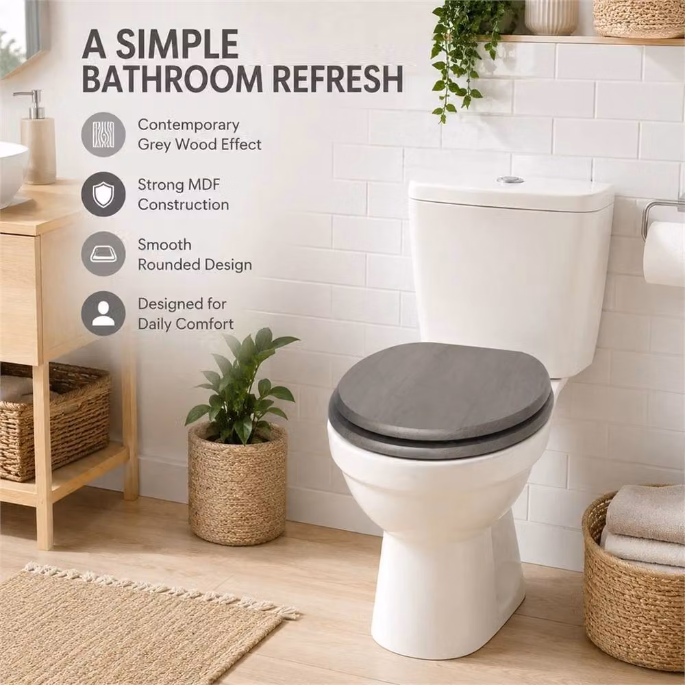 PAWNORA Universal Oval MDF Toilet Seat in Grey – 4