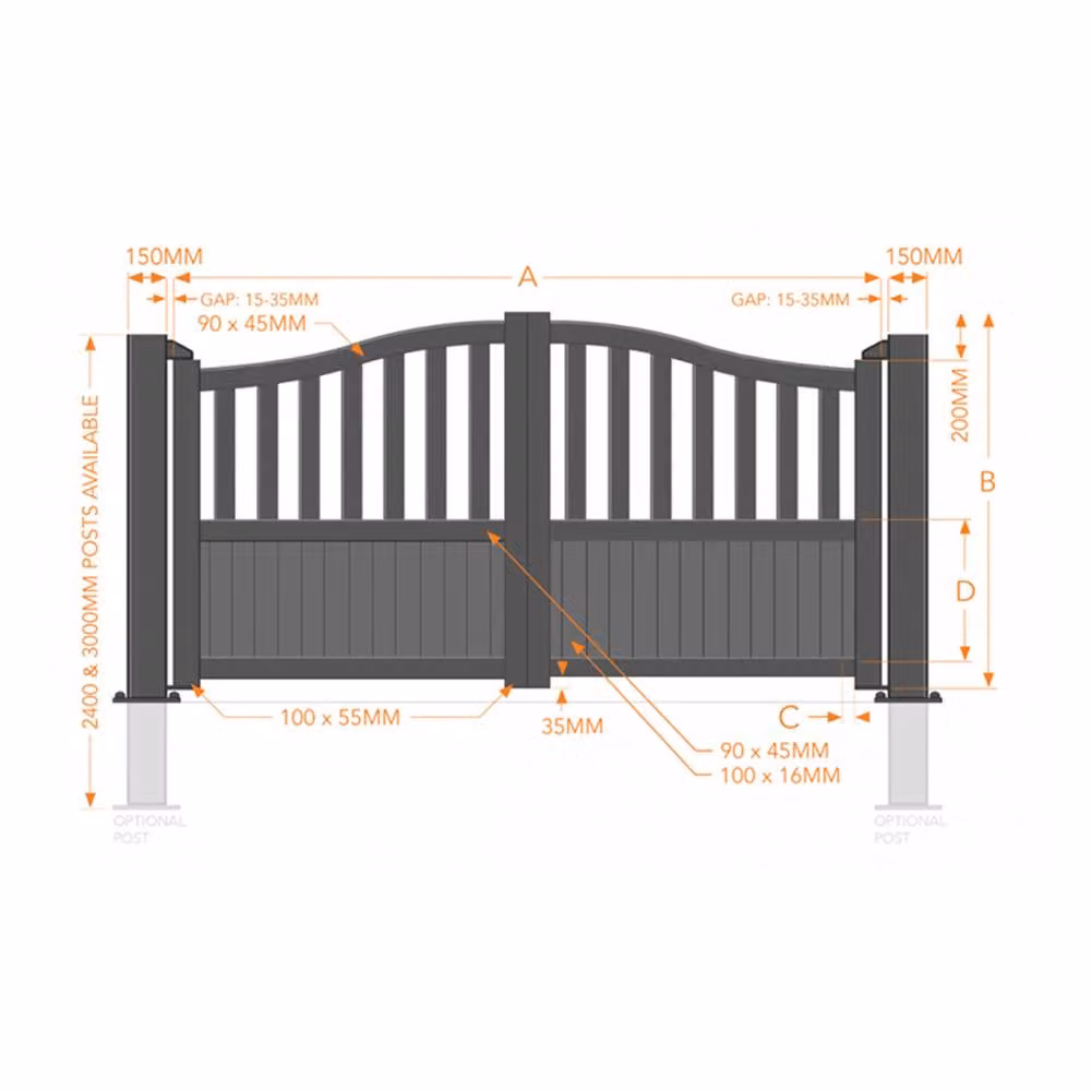 Ready Made Gates Grey Double Swing Driveway Gate with Partial Privacy, W: 325 cm, H: 160 cm – 3
