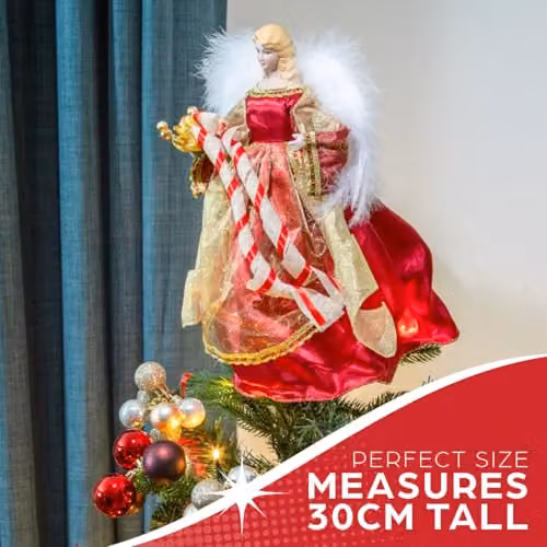 The Christmas Workshop Angel Christmas Tree Topper in Red and Gold – 3