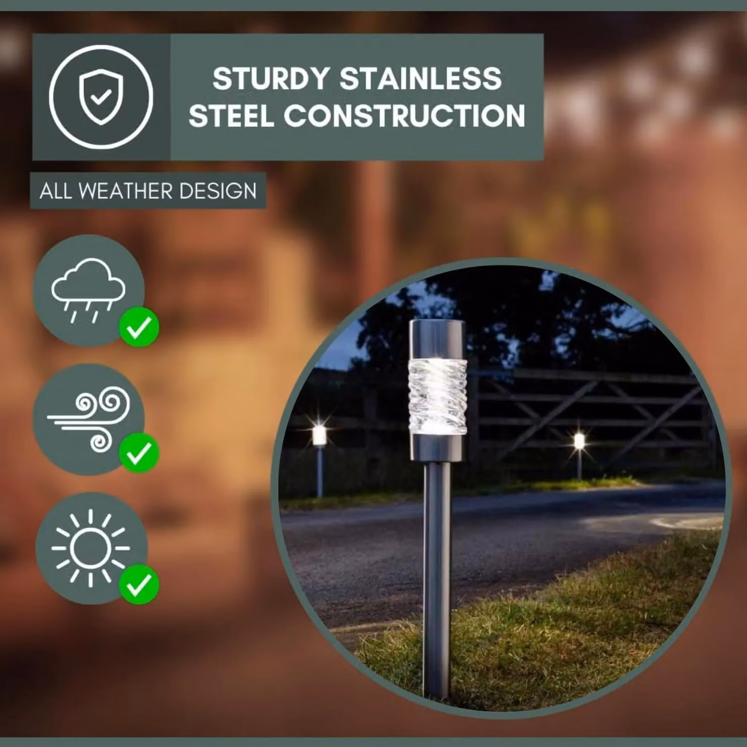 Marco Paul 3 Pack of Silver Stainless Steel Solar Powered LED Stake Lights, Height: 58 cm – 6