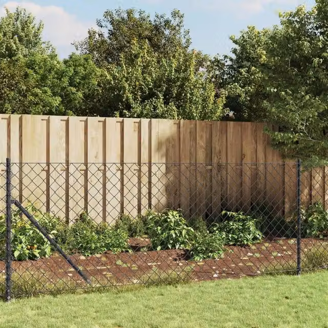 Berkfield Home Anthracite PVC-Coated Steel Chain Link Fence with Spike Anchors, 0.8 x 25 m – 1