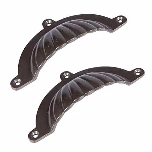 Hammer and Tongs Fluted Cabinet Drawer Handles, Pack of 2, Raw Iron, W: 130 mm, H: 60 mm