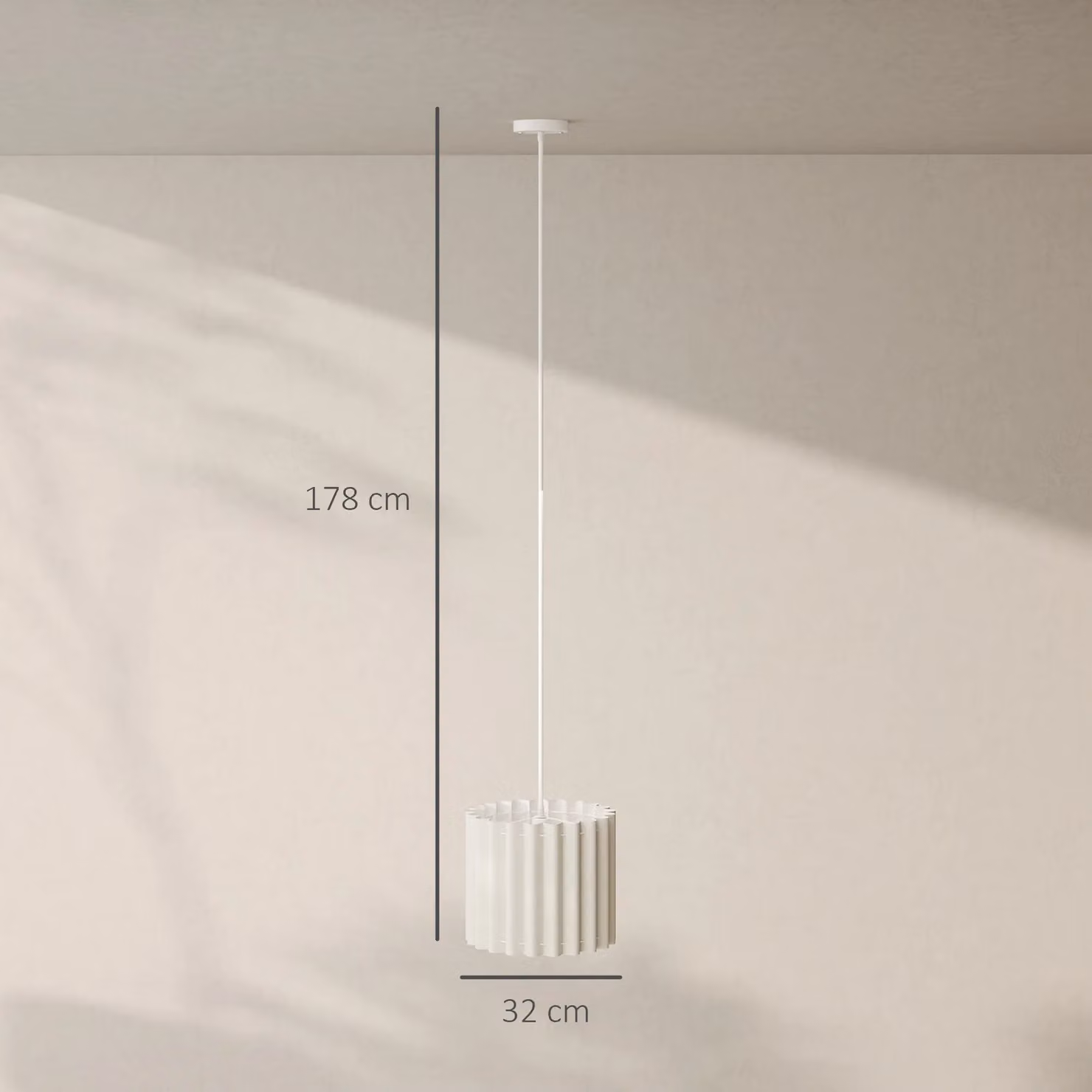 HOMCOM White Linen Fabric Pendant Light with E27 Lampshade – 2