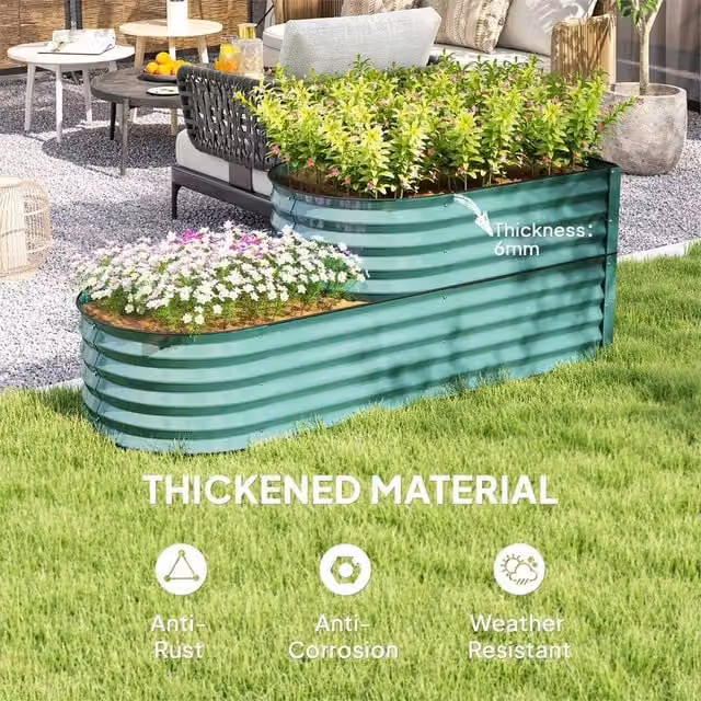 EONLION Green Galvanised Steel Planter Tub, W/D/H: 150 x 60 x 57 cm