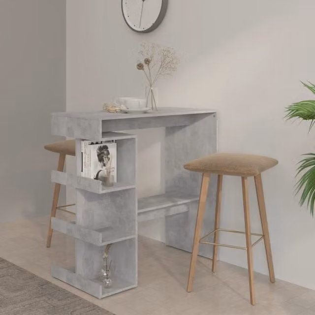 Berkfield Home Bar Table with Storage Rack in Concrete Grey, W/D/H: 100 x 50 x 101.5 cm – 1