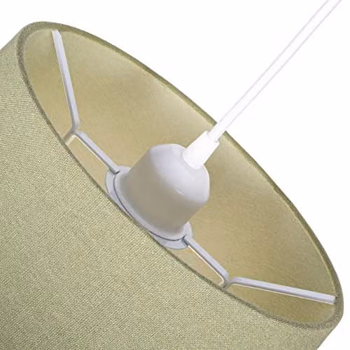 Happy Homewares Classic Cylinder Fabric Drum Lampshade in Green and White, Diameter: 30 cm – 2