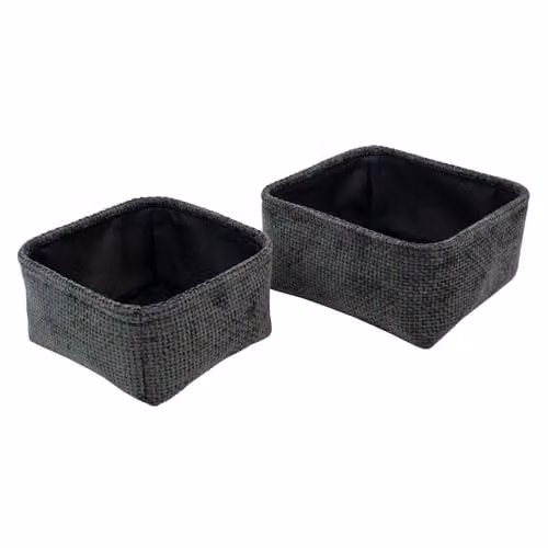 JVL Metro Set of 2 Fabric Square Storage Baskets with Handles, Black or Grey