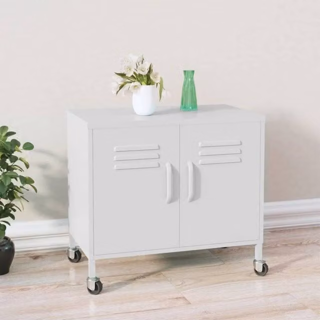 Berkfield Home White Metal Storage Cabinet W: 60 cm, D: 35 cm, H: 56 cm