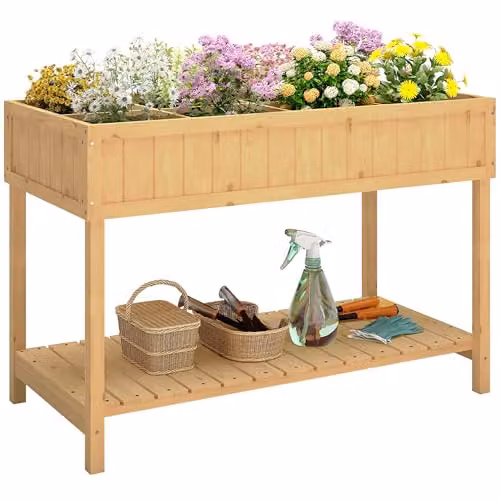 Outsunny Wooden Raised Bed Herb Garden Container in Brown, W: 46 cm, D: 82 cm, H: 76 cm – 2