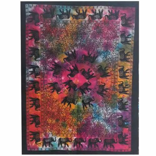 KDMD Elephant Mandala Cotton Wall Hanging, Multicolour and Black, W: 112 cm, H: 78 cm – 1