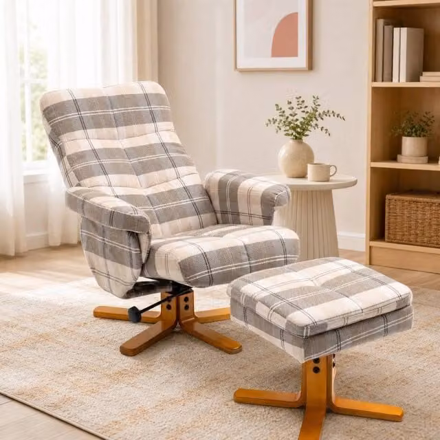 STILVORA Modern Fabric Recliner Chair with Matching Ottoman and Hidden Storage in Beige