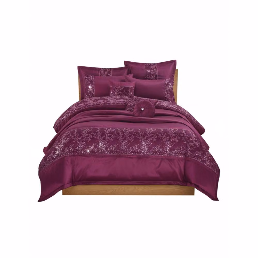 Snug City Purple Floral Embroidered Luxury Duvet Cover Set, W: 200 cm x H: 200 cm – 2