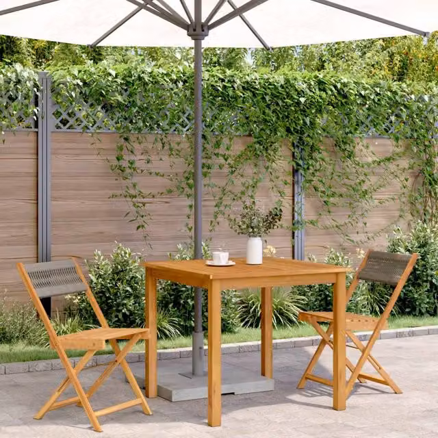 Berkfield Home Beautiful Bistro Chairs, Set of 2, Grey Acacia Wood and Tan Rope – 1