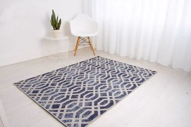 DS Living Bellagio Blue Geometric Rectangular Rug, W: 80 cm, L: 150 cm
