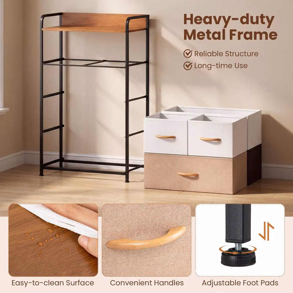 Gymax 5-Drawer Fabric Dresser, Tall Narrow Freestanding Storage Tower Organizer in Brown – 6