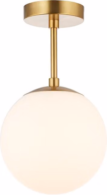 Happy Homewares Traditional Glass Globe IP44 Bathroom Ceiling Light Fixture in Gold/Brass
