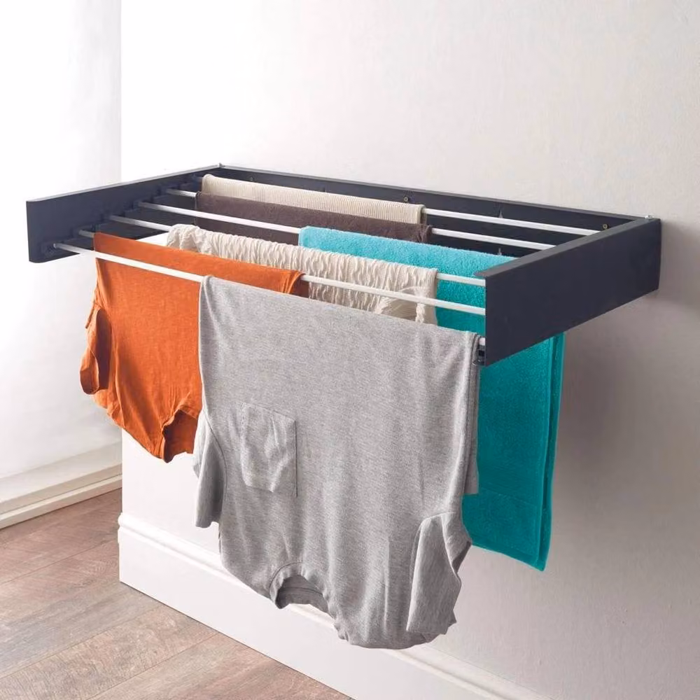 KORVIXA Wall Mounted Foldable Airer Towel Drying Rack, Black – 3