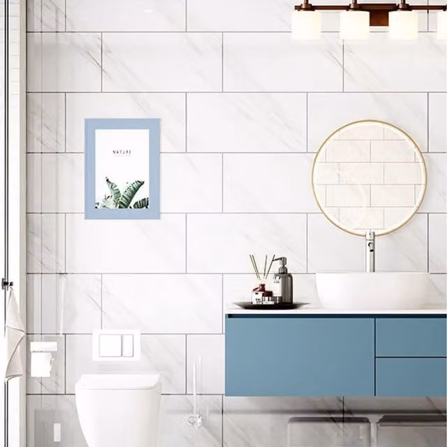 Livingandhome White Marble Peel and Stick Adhesive Tile Wallpaper, 10 Pieces