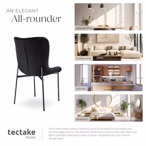 tectake Tessa Scandinavian Style Dining Chair in Black Woven Fabric with Metal Legs – 8