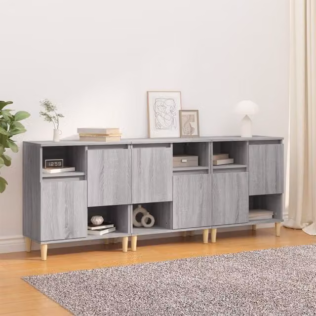 Berkfield Home 3-Piece Sideboard Set in Grey Sonoma, Engineered Wood, W/D/H: 60 x 35 x 70 cm