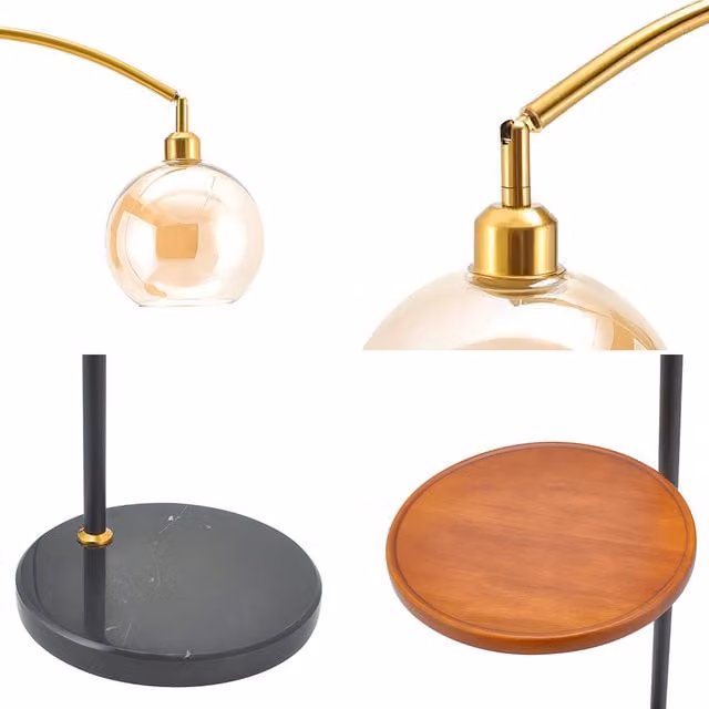 Livingandhome Modern Adjustable Arc Floor Lamp with Wood Tray in Black