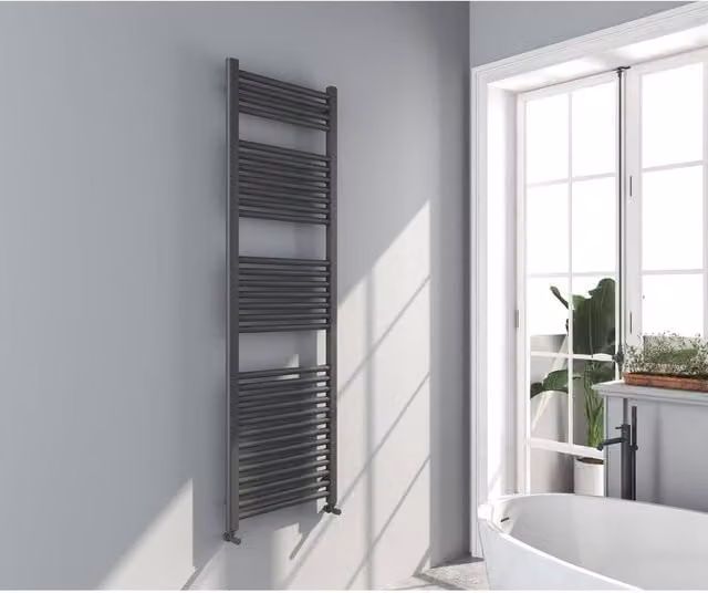 Bathroom Kingdom Omata Straight Heated Towel Rail, Gunmetal Grey, W: 50 cm, H: 160 cm