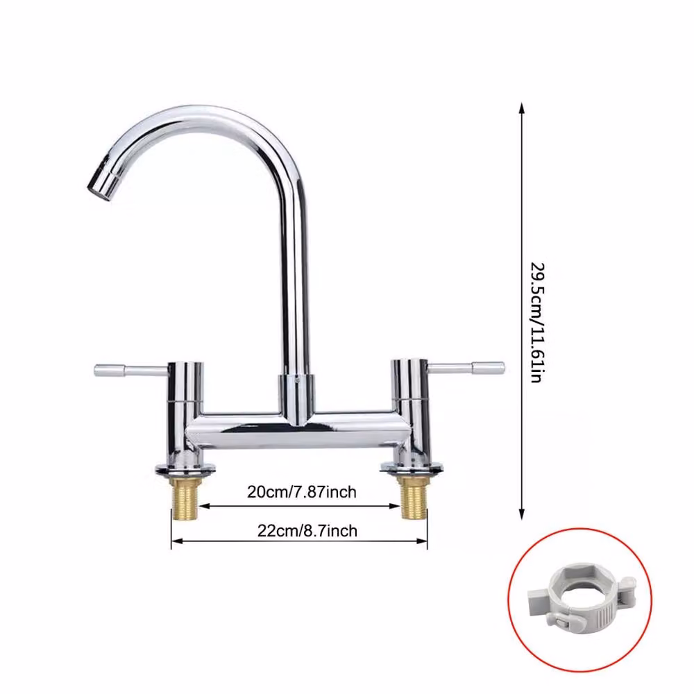 FORGEVIO Modern Dual Lever Chrome Kitchen Sink Mixer Tap in Silver – 2
