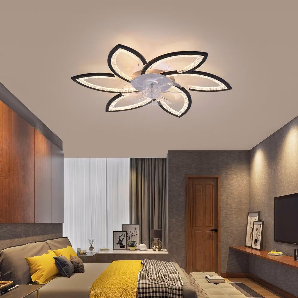 NIVOR Modern 4-Light LED Ceiling Fan with Remote Control and Timer, White and Black, Diameter: 50 cm – 5