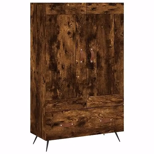 vidaXL Highboard in Smoked Oak, Brown Industrial Style with Hinged Doors and Drawers, W/D/H: 69.5 x 31 x 115 cm – 1