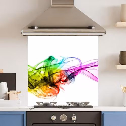 Multicolour Abstract Toughened 6mm Glass Kitchen Splashback with Polished Edge, W: 60 cm, H: 60 cm